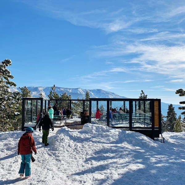View of a dining deck at the top of snow summit